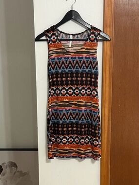 Azules Multicolor Geometric Sleeveless Top in Orange, Blue & Cream